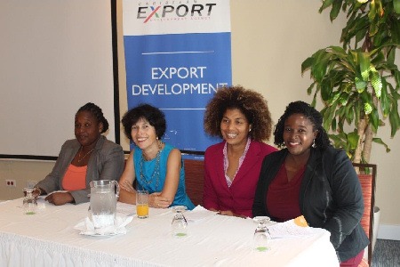 L-R: Ms. Allyson Francis - Services Specialist, Caribbean Export, Mrs. Silvia Koffler - Chargé D'Affairs,  Delegation of the European Union to Barbados and the Eastern Caribbean, Ms. Marjorie Straw - Manager, Special Projects JAMPRO, Jamaica and Ms. Julianne Jarvis - Project Implementation Officer, Antigua & Barbuda Coalition of Services Industry